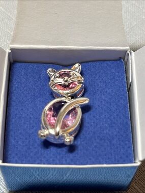 Avon NEW Alley Cat Pin. Silver tone. 
Pink Crystal 
Box included